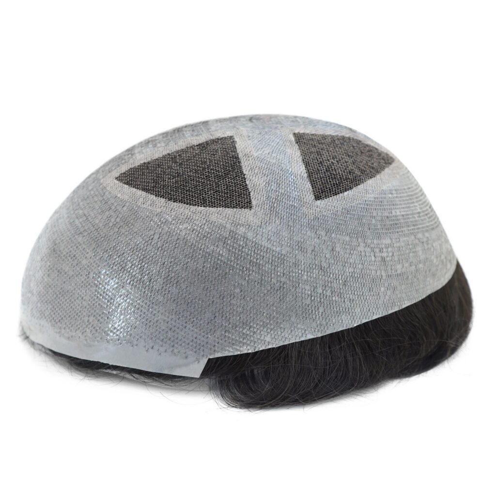 EQ4- Human Hair Toupee with French Lace and PU Thin Skin Combined Hair Patches for Men