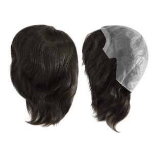 Full Skin Human Hair Wig Full Head Thin Skin Wigs Medium Size Black Hair 6''